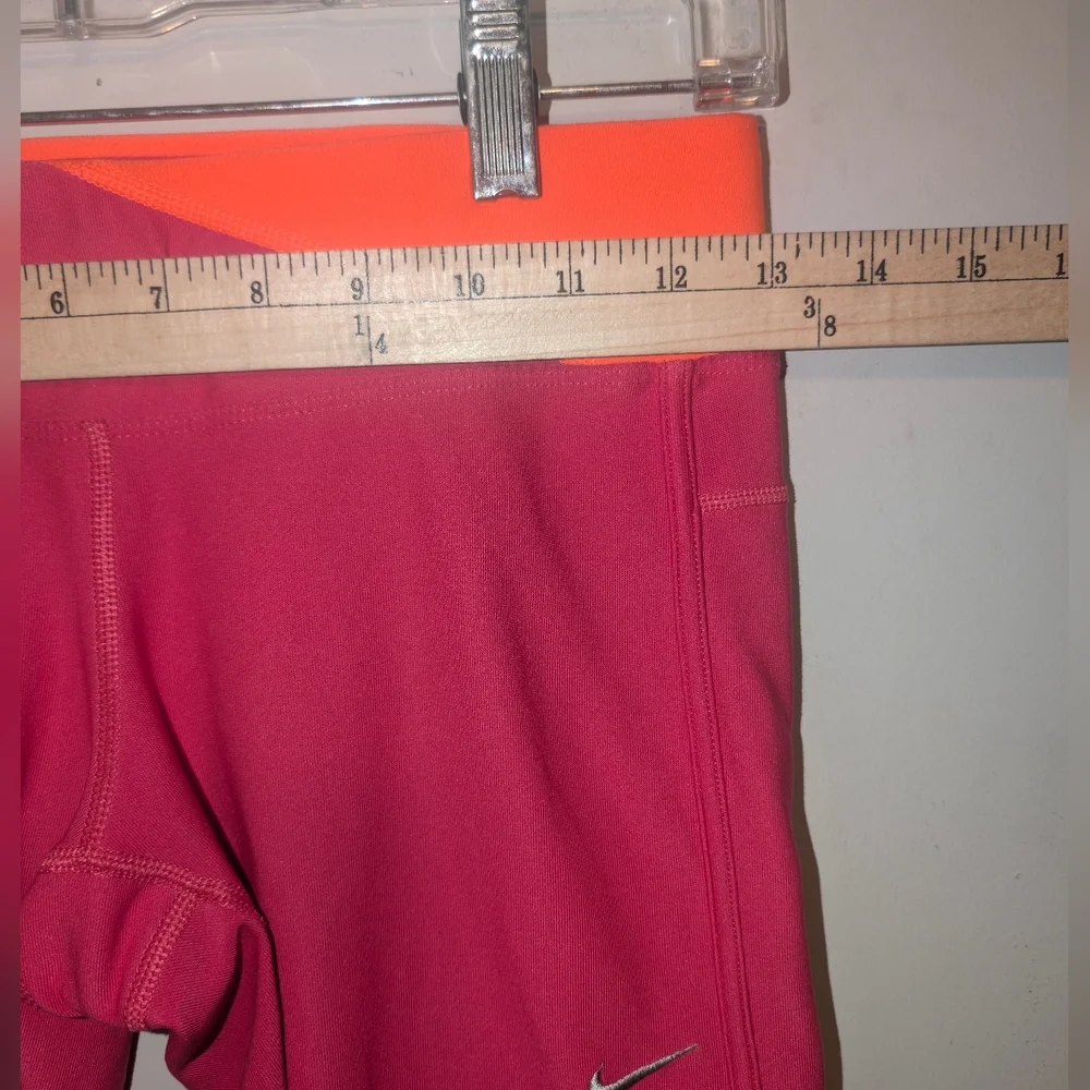 Nike Women's Cropped Dri-Fit Leggings Pink & Orange W/ Zip Pocket & Drawstring - Picture 5 of 16
